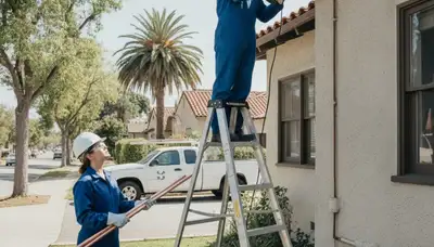Orange, CA plumbing repair technician servicing a residential pipe leak