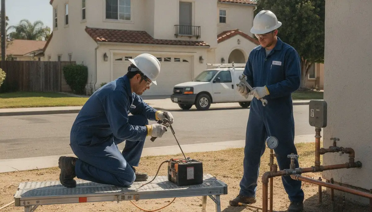 Plumber repairing a leak in Orange, CA for Orange County CA plumber service