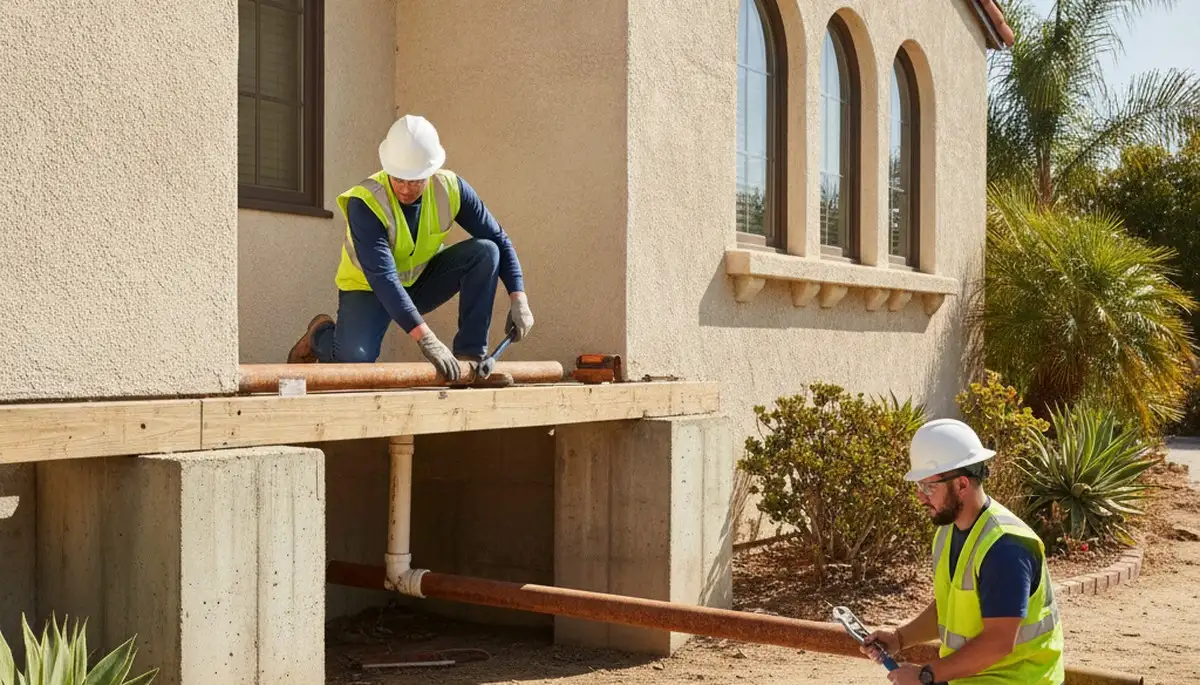 Orange, CA plumbing repair technician servicing a residential pipe leak