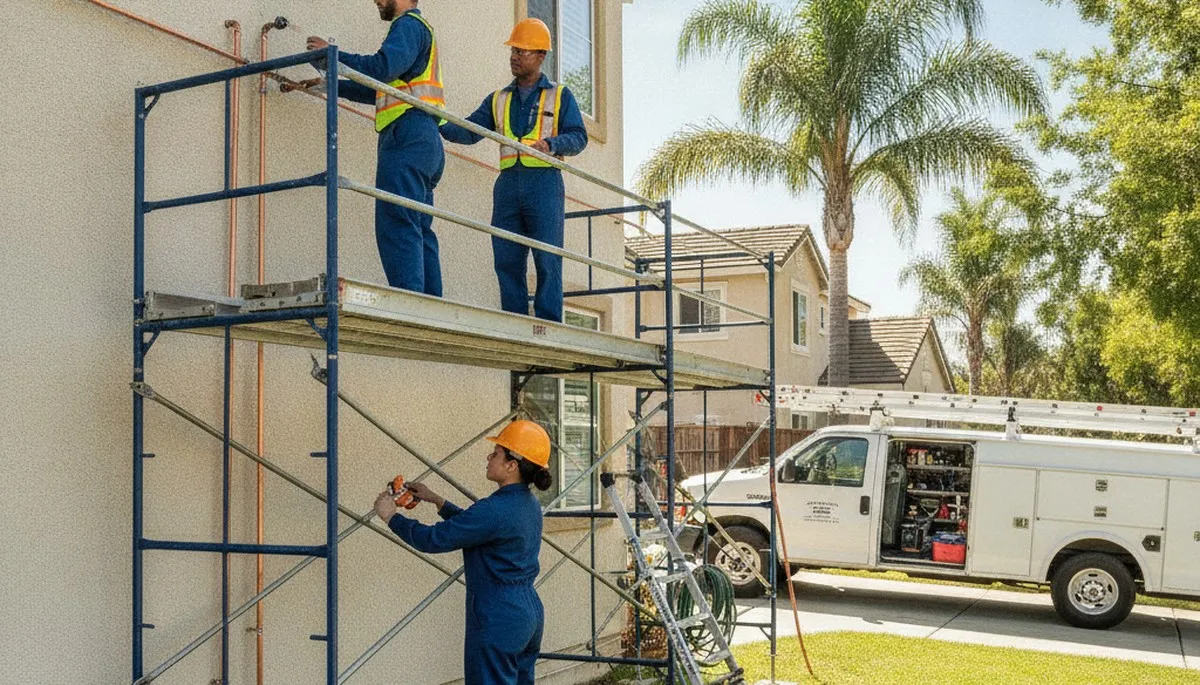 Orange, CA plumber repairing a pipe for a plumbing service call