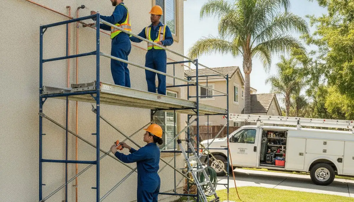 Orange, CA plumber repairing a pipe for a plumbing service call