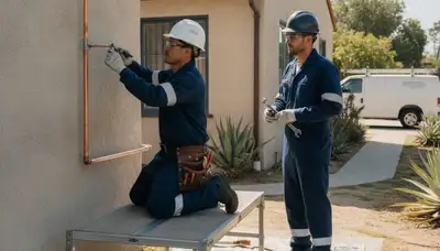 Orange, CA plumbing repair technician servicing pipes for a local business customer