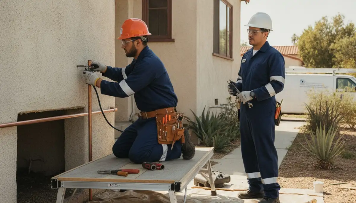 Orange, CA plumber repairing a pipe for residential plumbing service