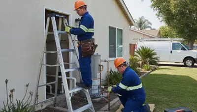 Orange, CA plumbing repair technician servicing a residential pipe leak