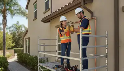 Orange, CA plumbing repair technician inspecting a pipe for residential service