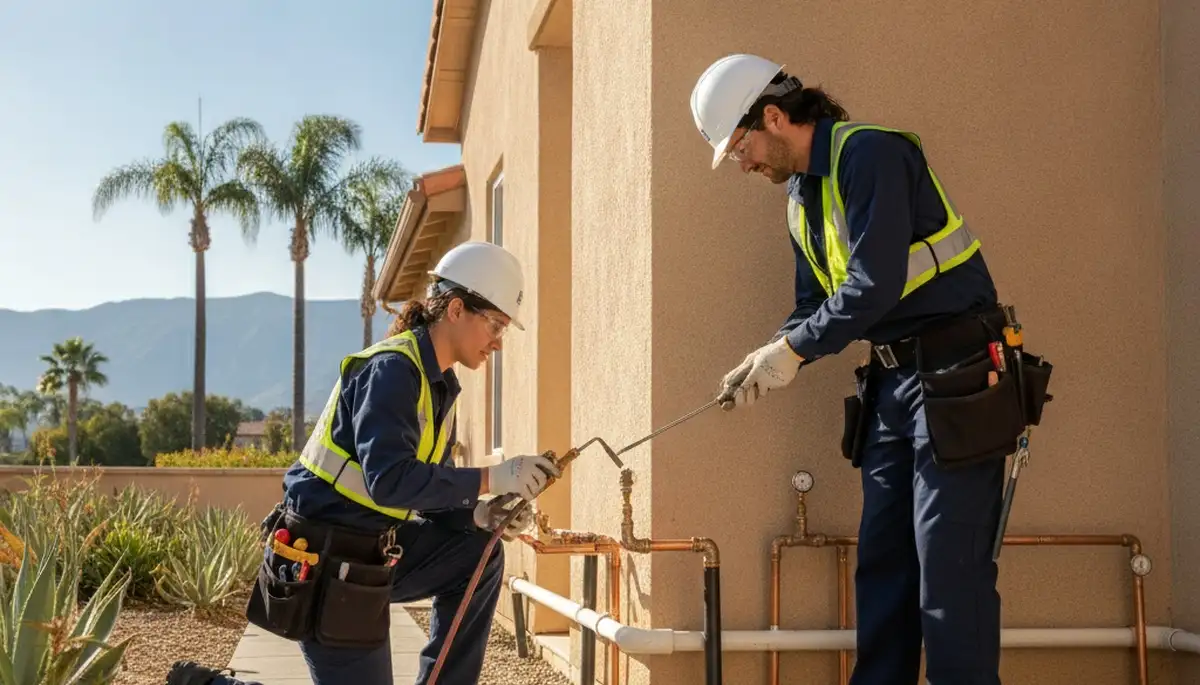 Orange, CA plumber repairing a residential pipe for a plumbing service call