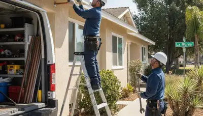Orange, CA plumbing repair technician servicing a residential pipe leak