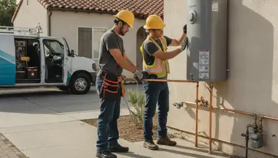 Orange, CA plumbing repair technician servicing a residential pipe leak