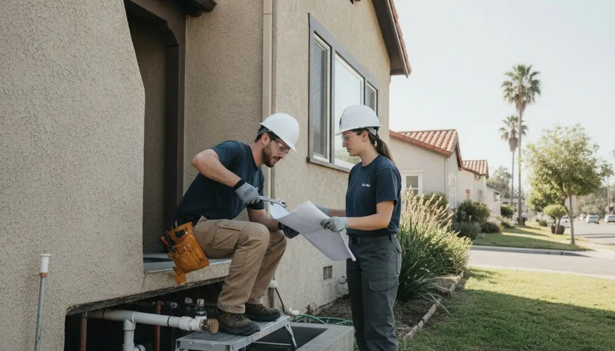 Plumber repairing a pipe in Orange, CA for Orange County CA Plumber emergency service
