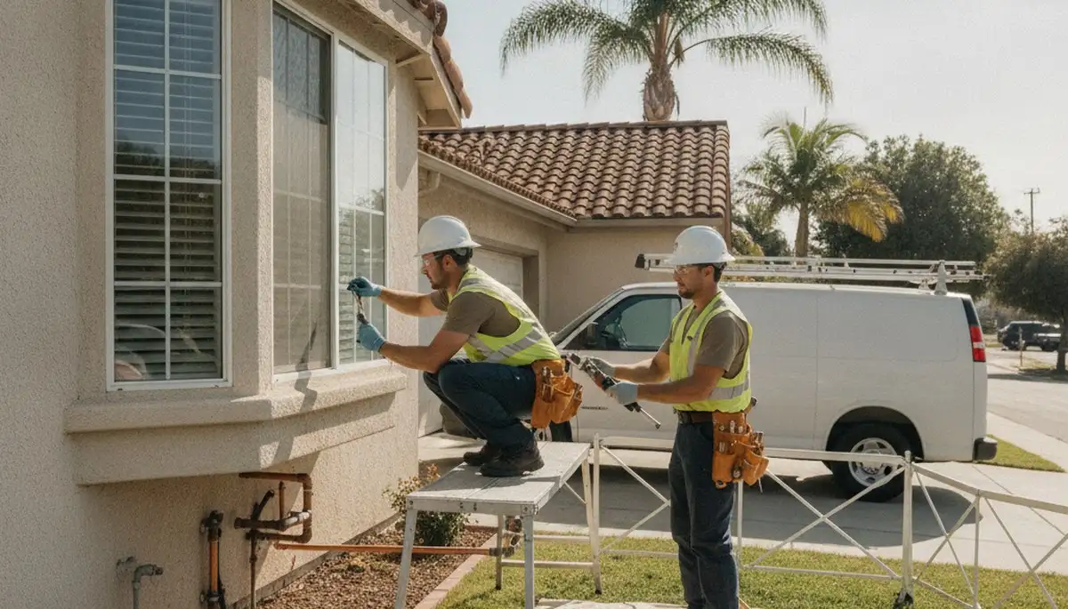 Plumbing repair technician servicing Orange, CA home plumbing system