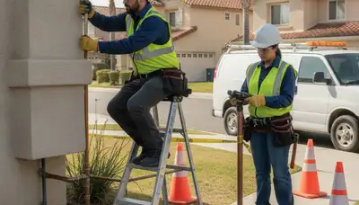 Orange, CA plumbing repair technician servicing a residential pipe leak