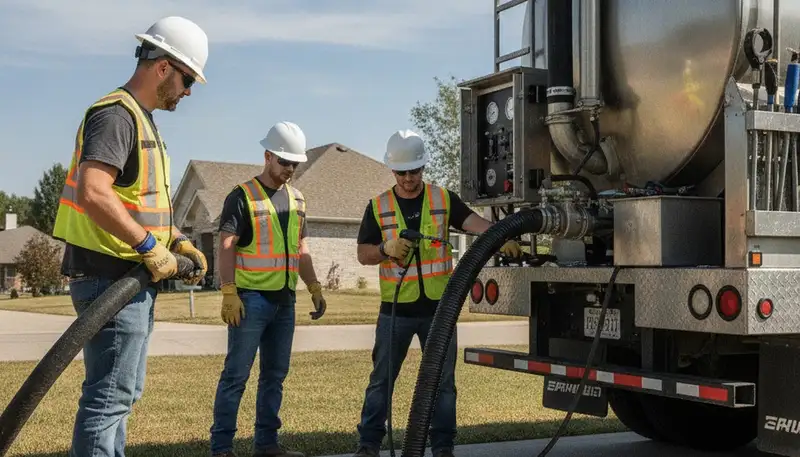 Septic pumping service truck for Orange, CA homes by On Call Plumbers