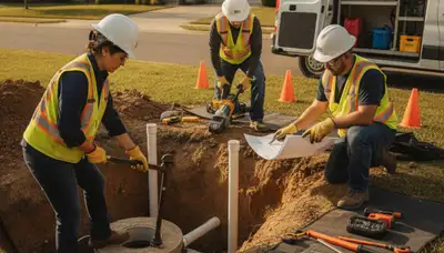 Septic repair technician servicing Orange, CA home plumbing system