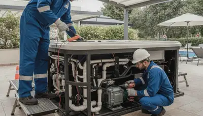 Spa repair technician servicing a home spa in Orange, CA for fast, reliable plumbing repairs
