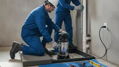 Orange, CA plumber installing a sump pump to protect a home from water intrusion